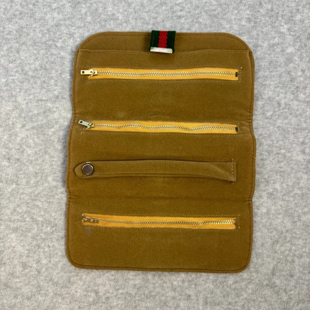 Vintage 1970s Suede Travel Jewelry Organizer Trifold Case Made in Hong Kong
